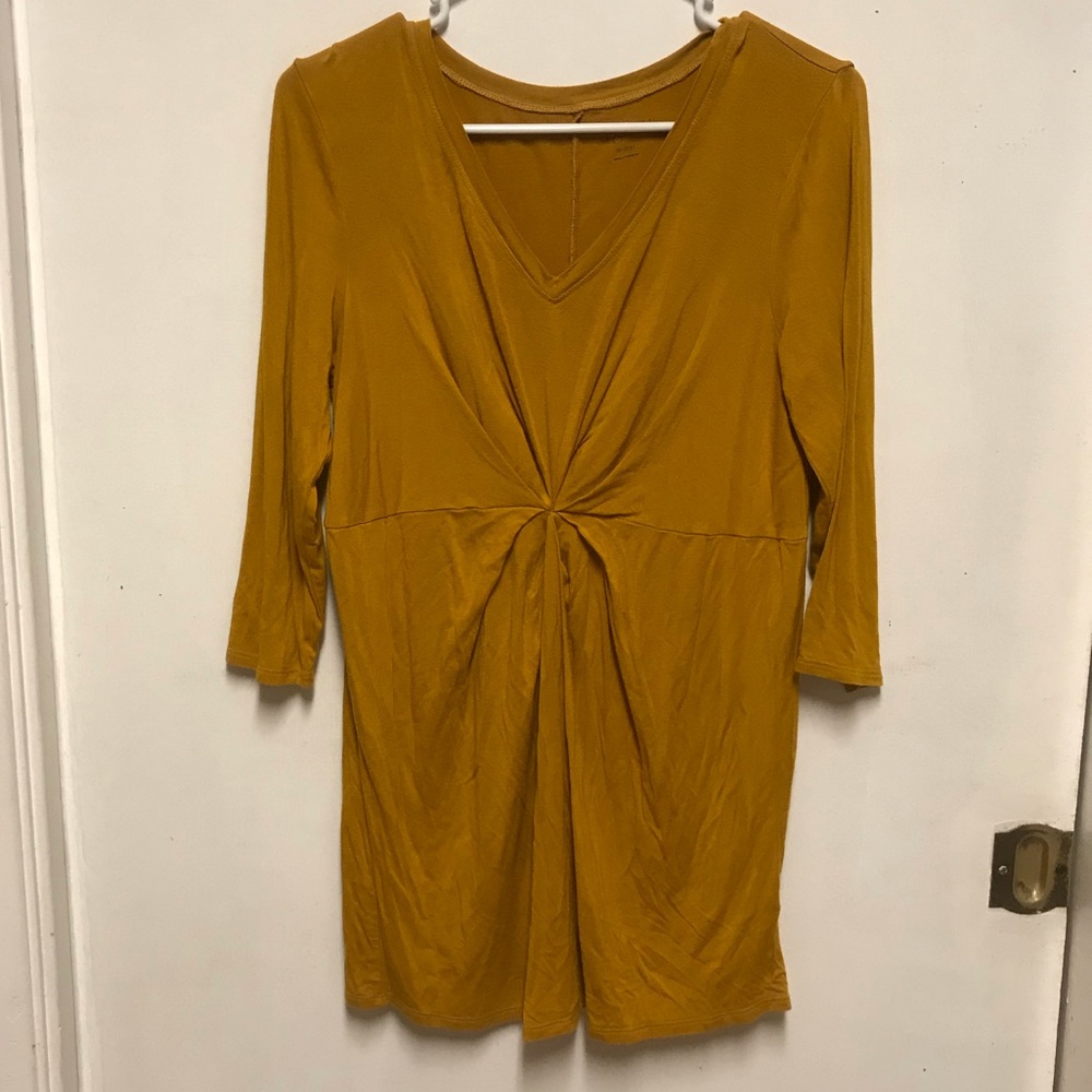 a.glow Maternity pleat front top, mustard color